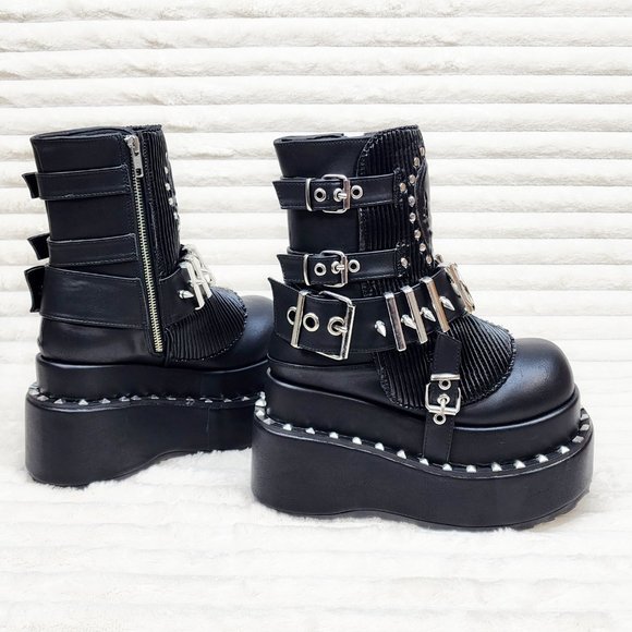 Stud & Skull Patch Black Matte Bear 150 Platform Ankle Boots Goth Punk Rave - Picture 3 of 15